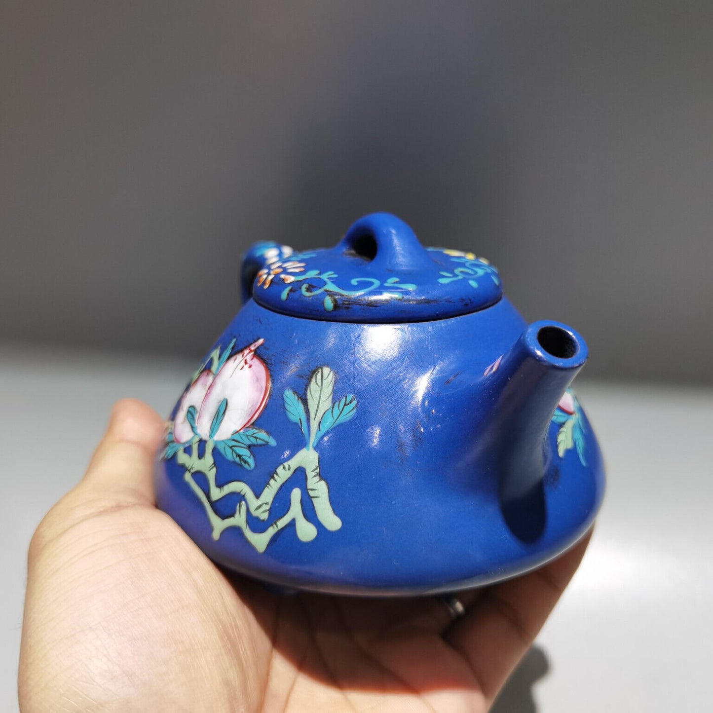 Chinese Yixing Zisha Clay Handmade Exquisite Teapot（珐琅彩石瓢壶 底款：王根锁）