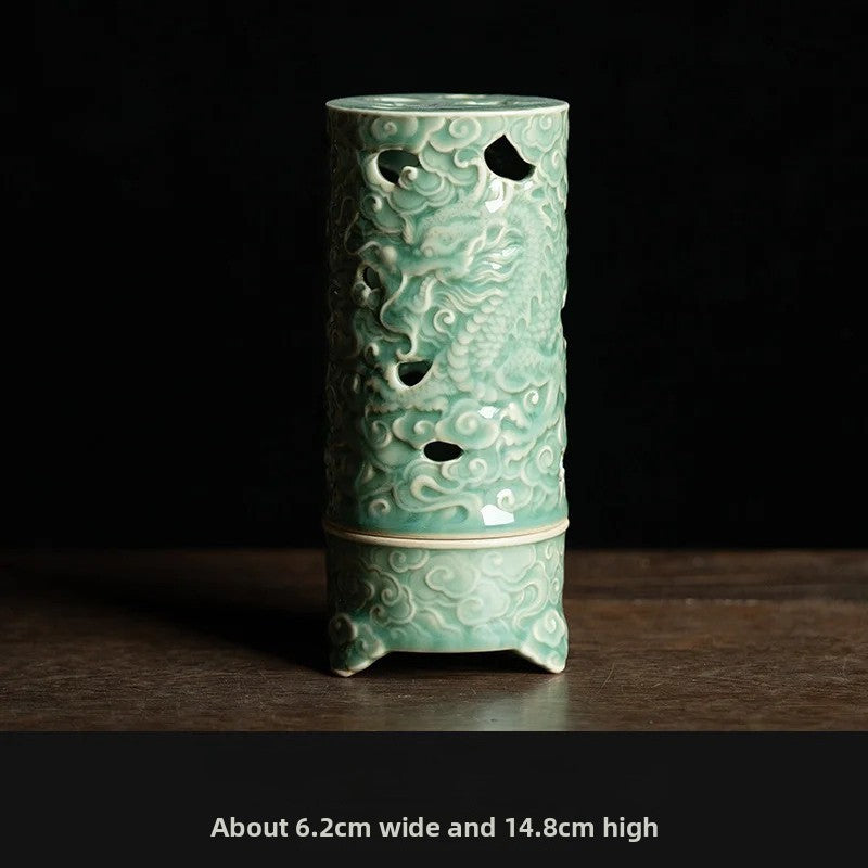 Yue Kiln Celadon Incense Burner Three Legged Dragon Cloud Aromatherapy Furnace