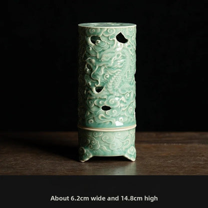 Yue Kiln Celadon Incense Burner Three Legged Dragon Cloud Aromatherapy Furnace