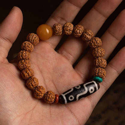 10mm Natural Vajra Bodhi Dzi Bracelet Men Gift Buddha Blessing Prayer Beads