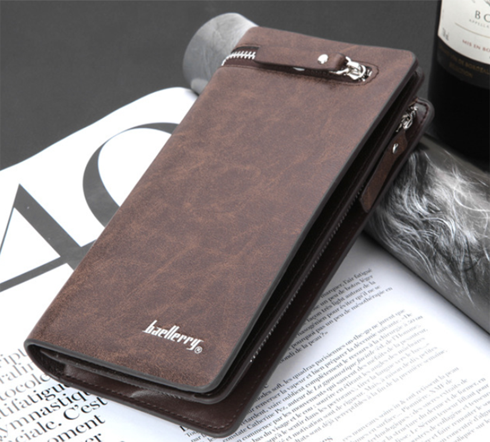 Men's Bifold Leather Wallet Long Zip Clutch Purse Credit ID Card Holder Handbag