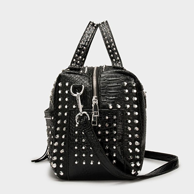 Handbag Black Synthetic Leather Crossbody Rhinestone Shoulder Purse 28*22*11 CM