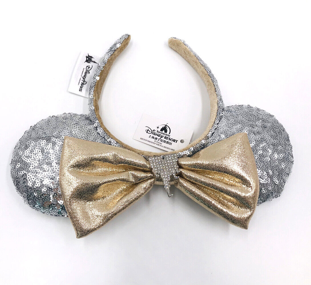 Castle Jewel Silver Sequins Disney Parks Minnie Ears Kids New Hat Bow Headband