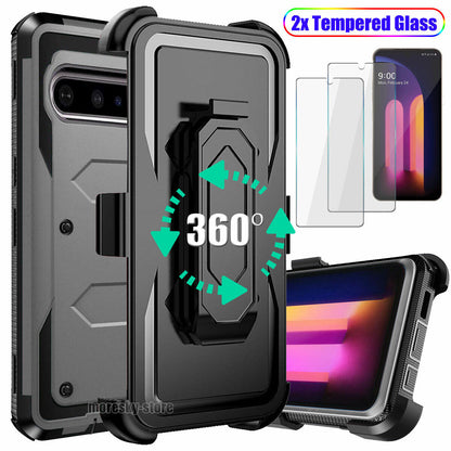 Case For LG V60 ThinQ 5G Clip Belt Stand Rubber Cover / Tempered Glass Protector