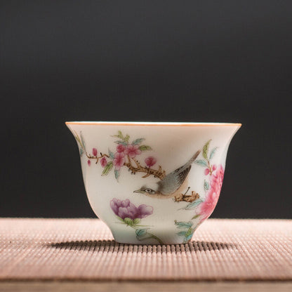 On Sales Chinese Kungfu Tea Cup Porcelain Bird Flower Print 60ml Master Cup New