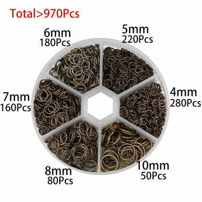 970Pcs/Set Mixed Color Open Jump Ring Split Connector Jewelry Making Kit Finding