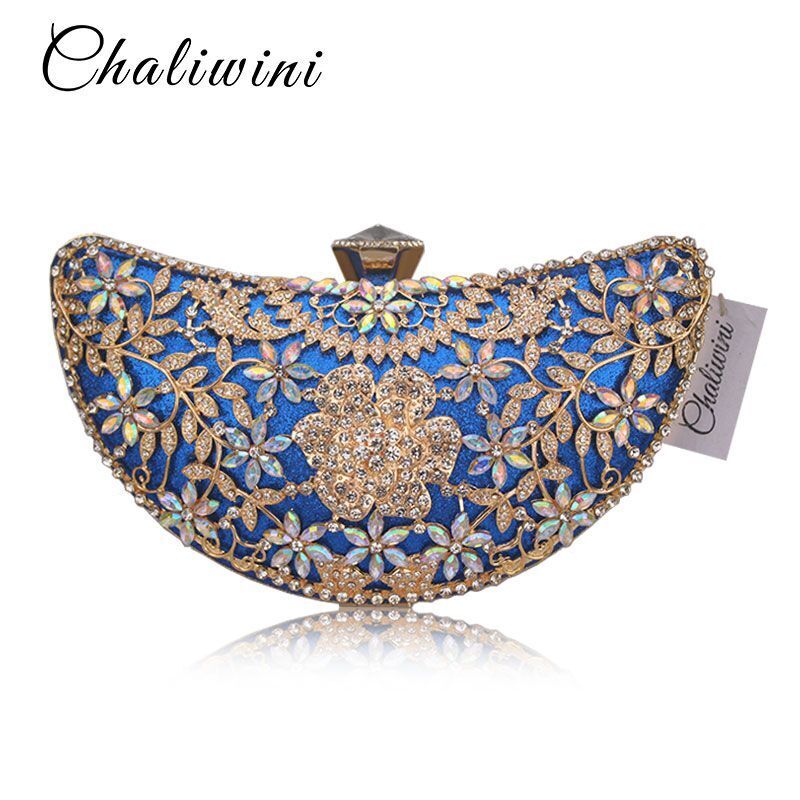 Women Clutch Evening Bag Hollow Out Metal Wedding Sequined Shoulder Bag Purses