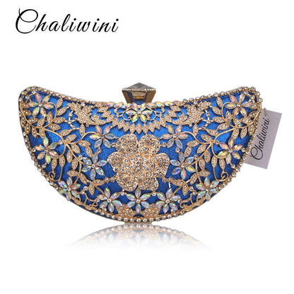Women Clutch Evening Bag Hollow Out Metal Wedding Sequined Shoulder Bag Purses