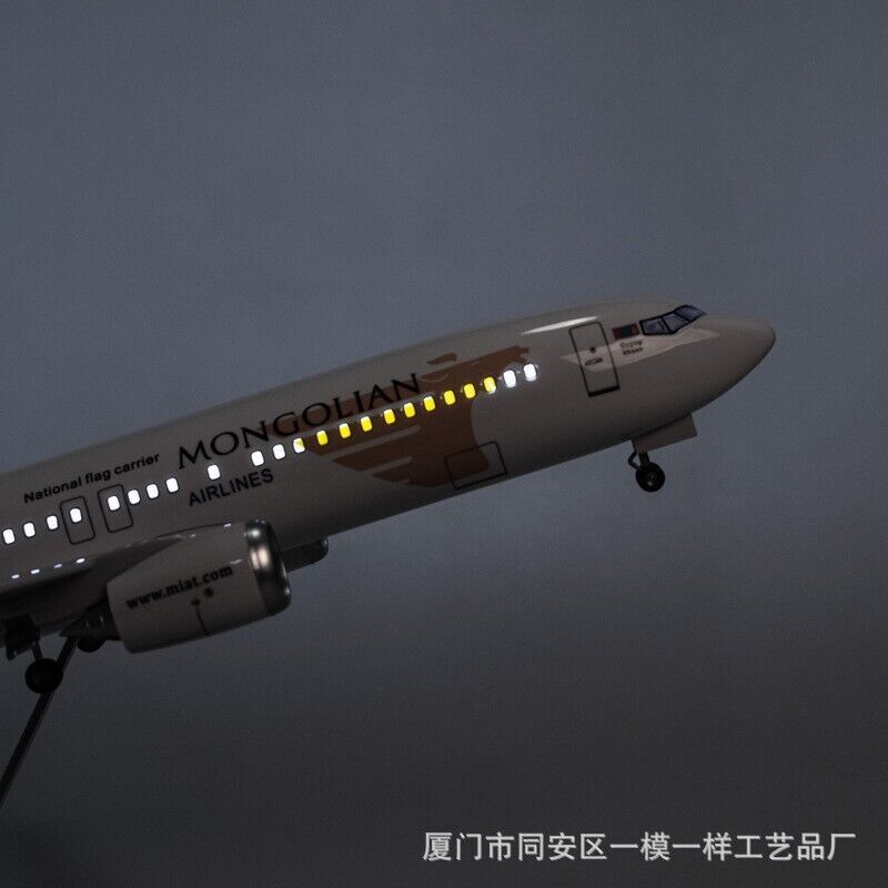 47CM MONGOLIAN AIRLINES BOEING 737 Plane Led Sound-controlled Light Resin Model