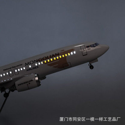 47CM MONGOLIAN AIRLINES BOEING 737 Plane Led Sound-controlled Light Resin Model