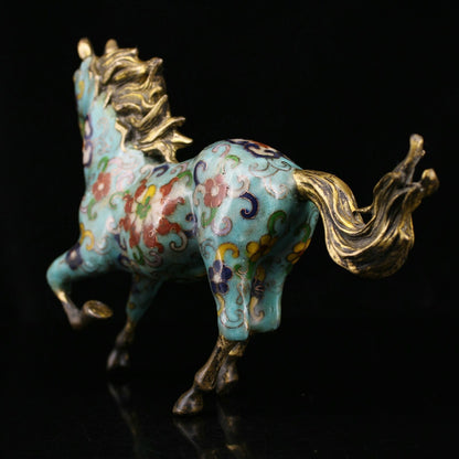 9.4" Chinese Cloisonné Enamel Bronze Lovable Animal Fine Horse Statues Collect