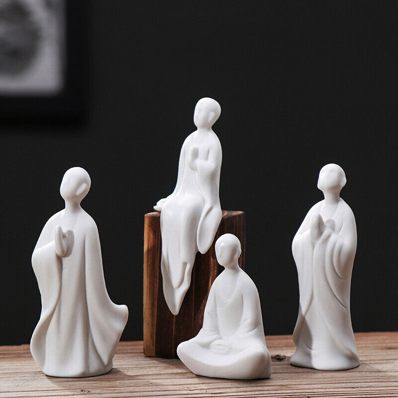 Mini White Ceramic Buddha Statue Meditating Monk Statue Ornaments Home Decor 1x