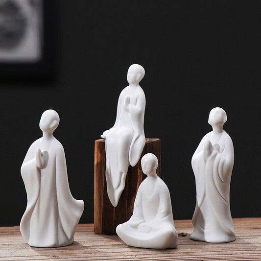 Mini White Ceramic Buddha Statue Meditating Monk Statue Ornaments Home Decor 1x