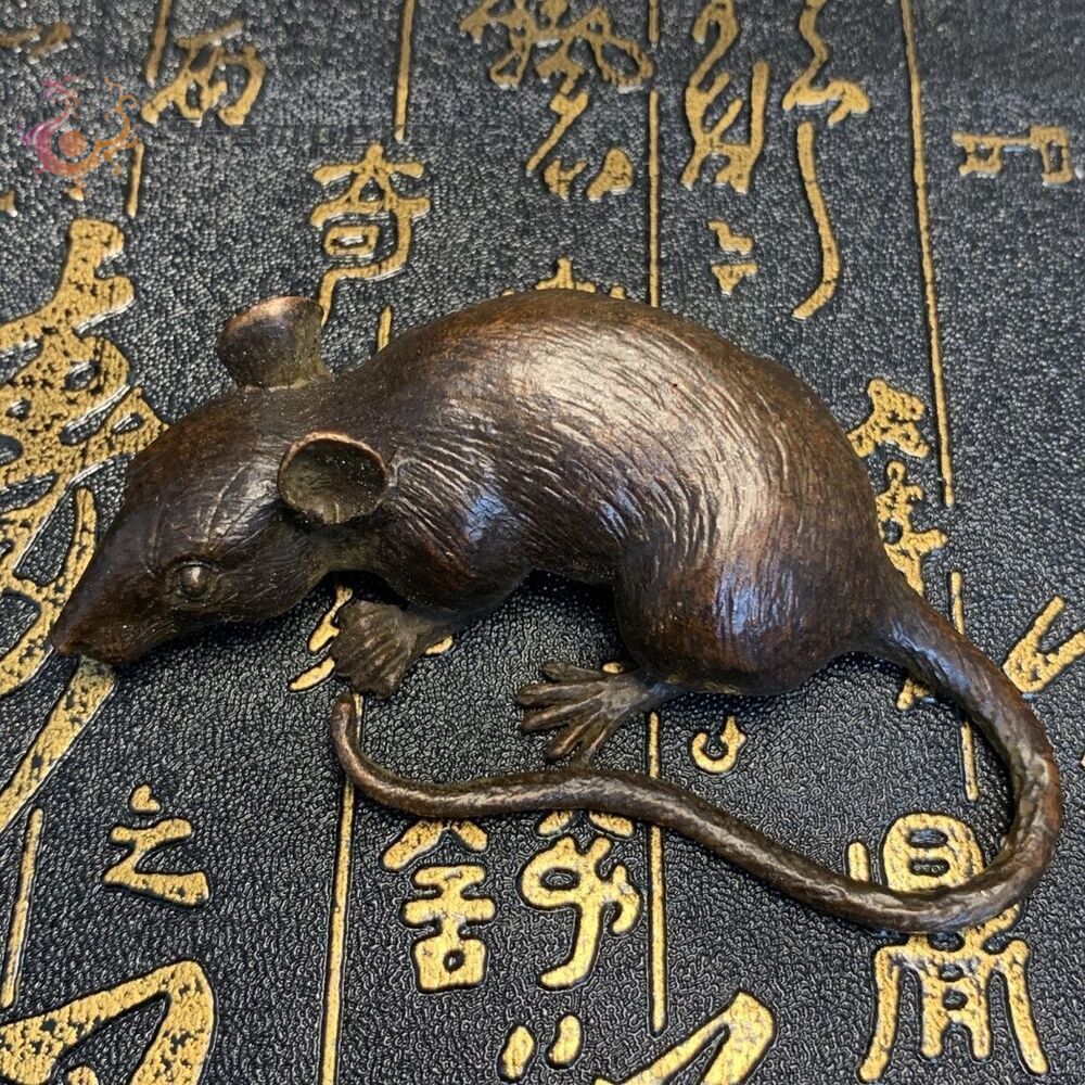 chinese bronze handmade mouse Figure statue netsuke collectable table decoration