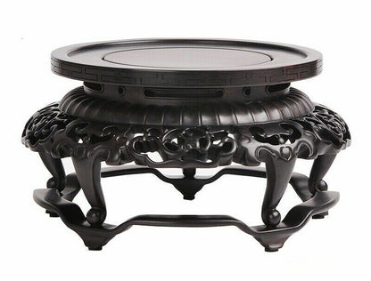 Natural Ebony Wood Carved Display Stand Rack Vase Bonsai Statue Round Base Decor