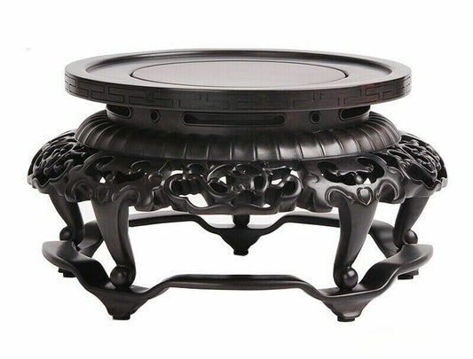 Natural Ebony Wood Carved Display Stand Rack Vase Bonsai Statue Round Base Decor