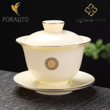 Jade Porcelain Gaiwan Teacup 120ml 4.0oz Pale Yellow Kungfu Tea Set
