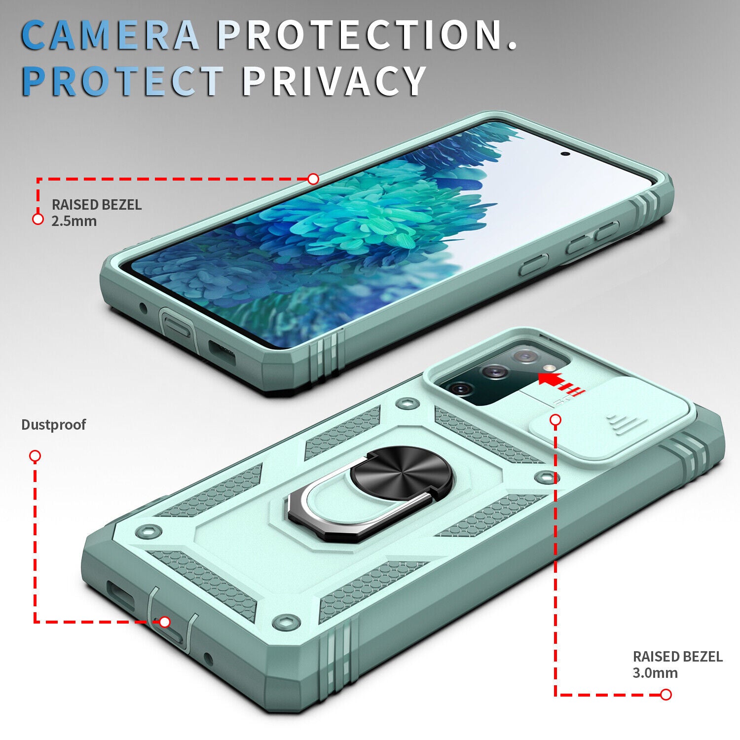 For Samsung Galaxy S20 FE 5G Stand Case + Camera Lens Slide Cover Tempered Glass - Thumbnail 5