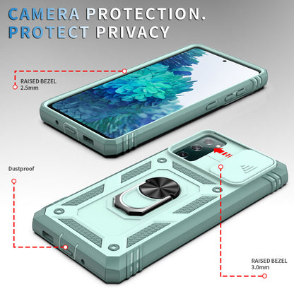 For Samsung Galaxy S20 FE 5G Stand Case + Camera Lens Slide Cover Tempered Glass