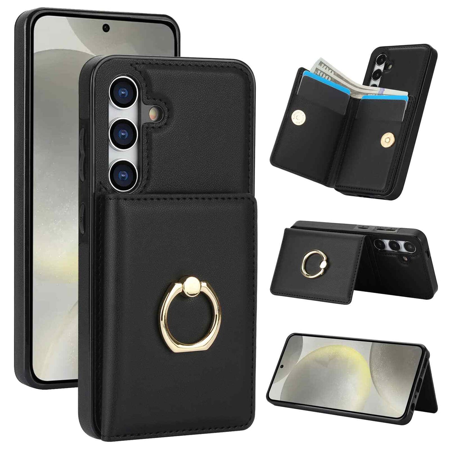 Wallet Case for Samsung Galaxy S24 FE with Card Holder & 360° Rotation Ring