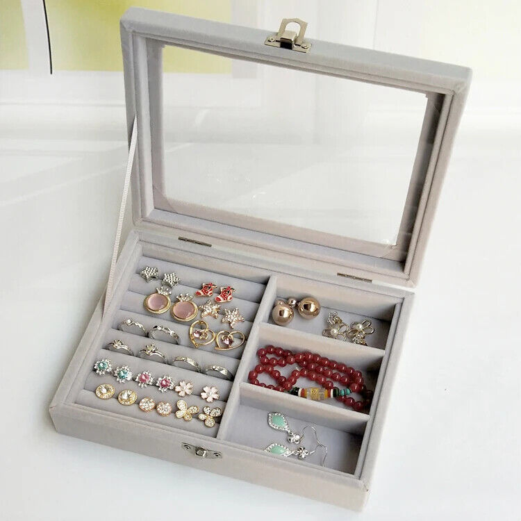 Jewelry Storage Box Velvet Flannel Cover Bracelet Necklace Organizer 21x12.3x5cm