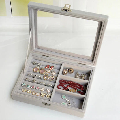 Jewelry Storage Box Velvet Flannel Cover Bracelet Necklace Organizer 21x12.3x5cm