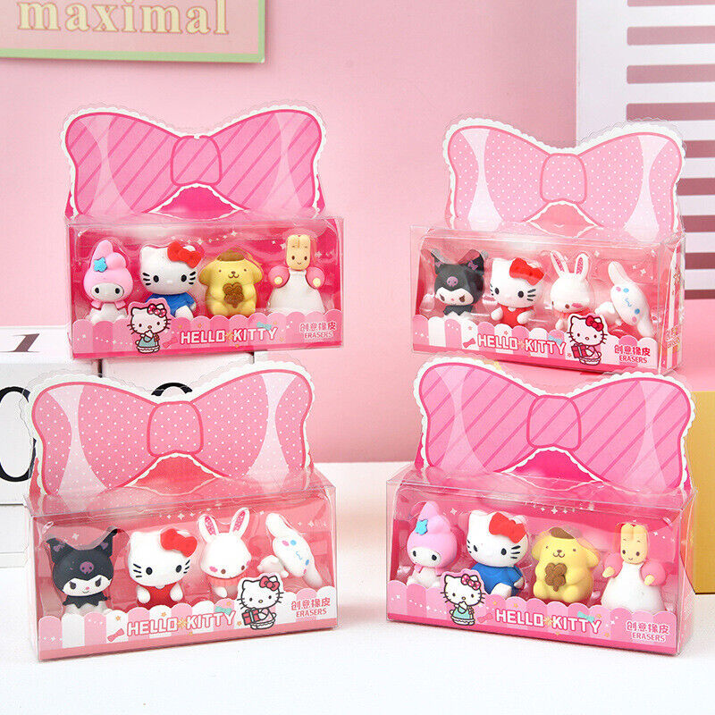 Sanrio Family Eraser Cute Kuromi Cinnamoroll Library Eraser Stationery 4PCS