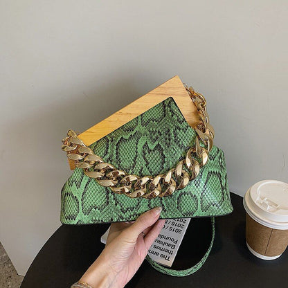 Triangle Synthetic Leather Crossbody Bag Handbag Thick Chain Purse 22*26*10 CM