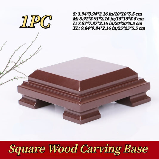Square Wood Carving Base Display Stand for Vase Mineral Statue Flowerpot