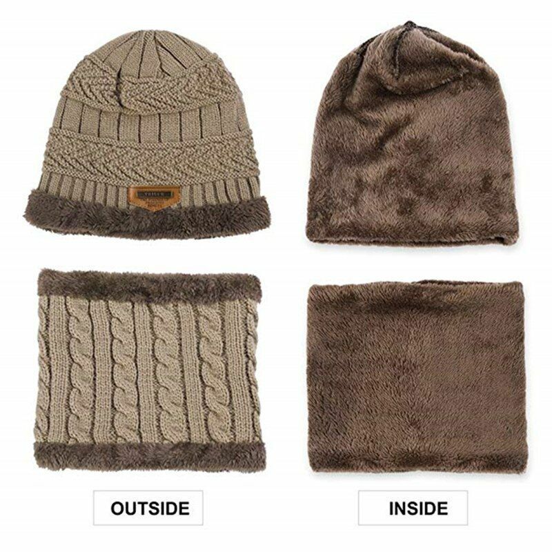 Winter Beanie Hat Scarf Set Soft Fleece Inner Lining Stretchy Knit Cap Elastic