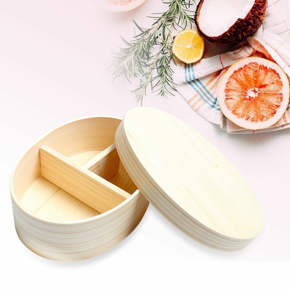 Wooden Lunch Box Picnic Japanese Bento School Kids Dinnerware Set Bag Spoon Fork