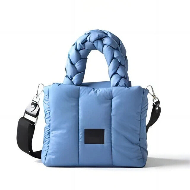 Quilted Tote Bags Women Down Handbags Woven Handle Shoulder Bag Winter Bag