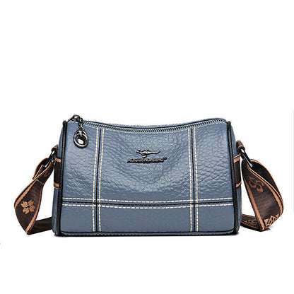 Genuine Leather Small Crossbody Bag Women's Zipper Shoulder Soft Plaid Purses