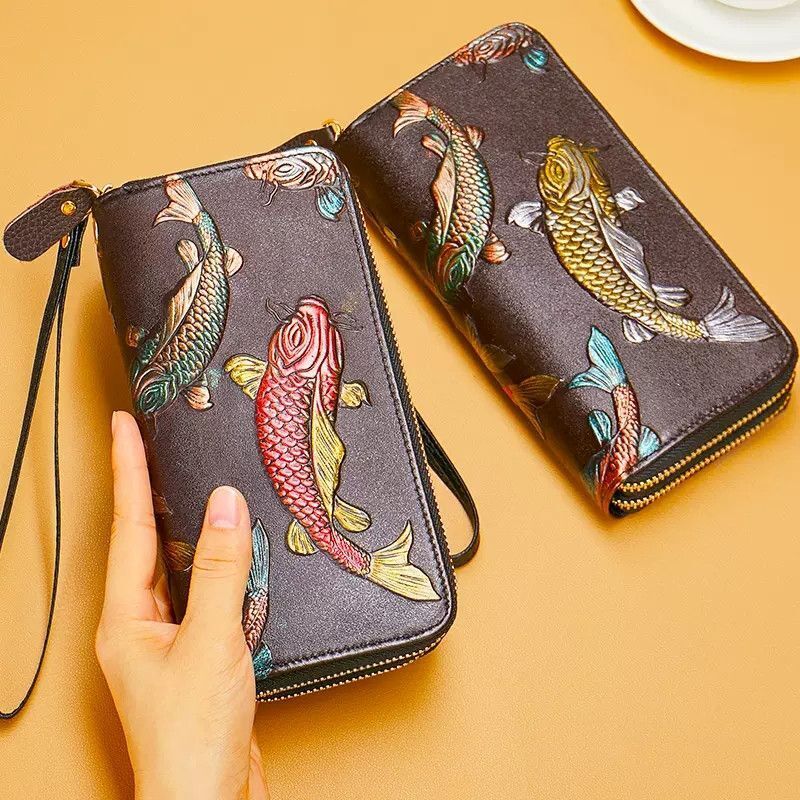 Double Zipper Leather Wallets Purse RFID Large Clutch Money Bags 10*2.5*19.2 CM