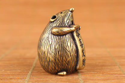 Fortune Chinese brass handmade hedgehog Statue figure Tea Pet hand piece Art