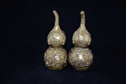 Vintage Chinese Pair Brass TAI-CHI Bottle Gourd