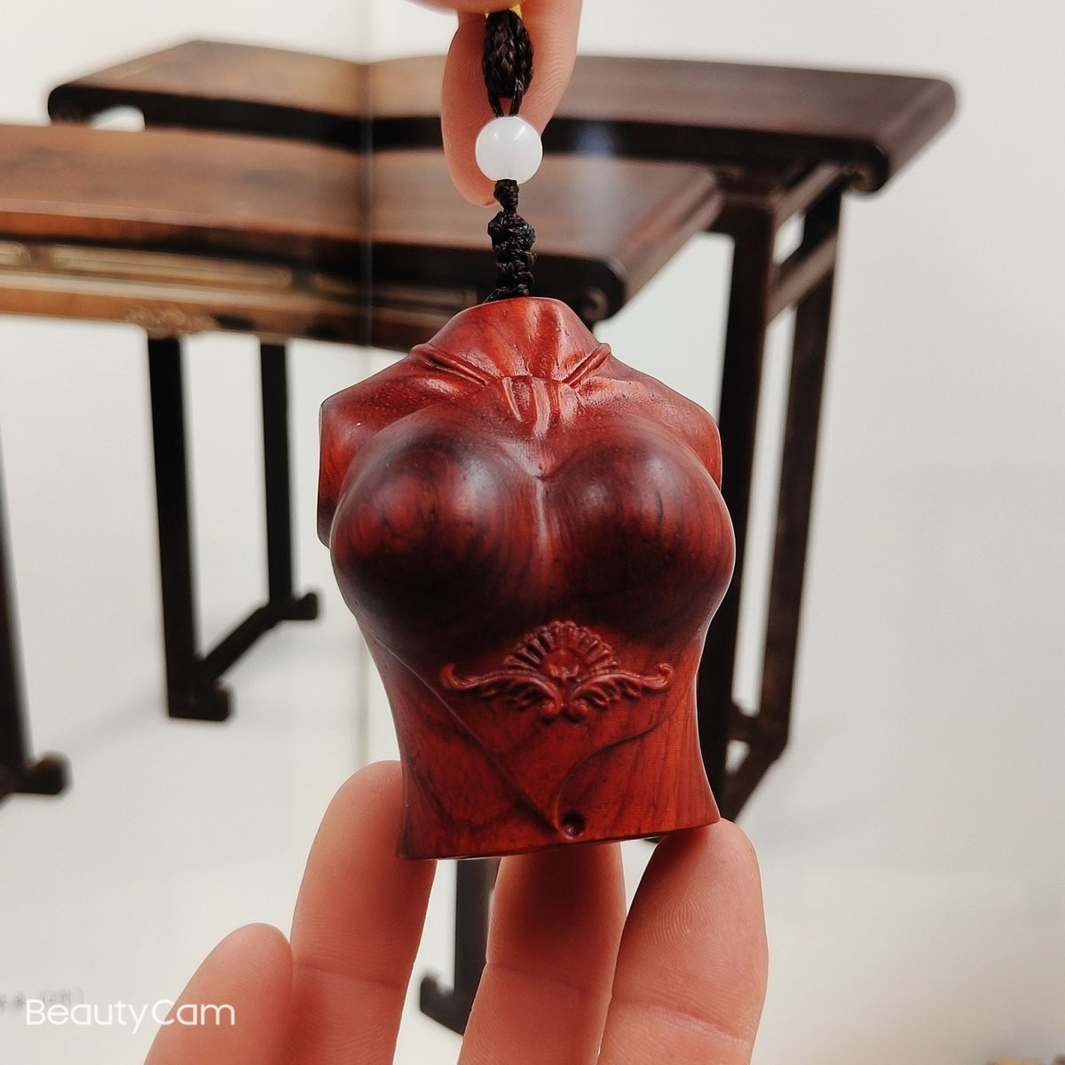 Red Sandalwood Male Torso Handheld Carving 6.3cm Natural Wood Pendant