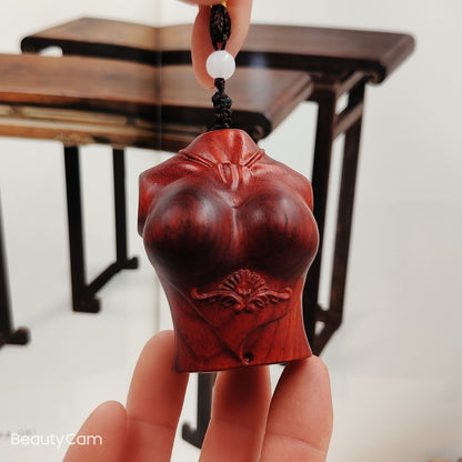 Red Sandalwood Male Torso Handheld Carving 6.3cm Natural Wood Pendant