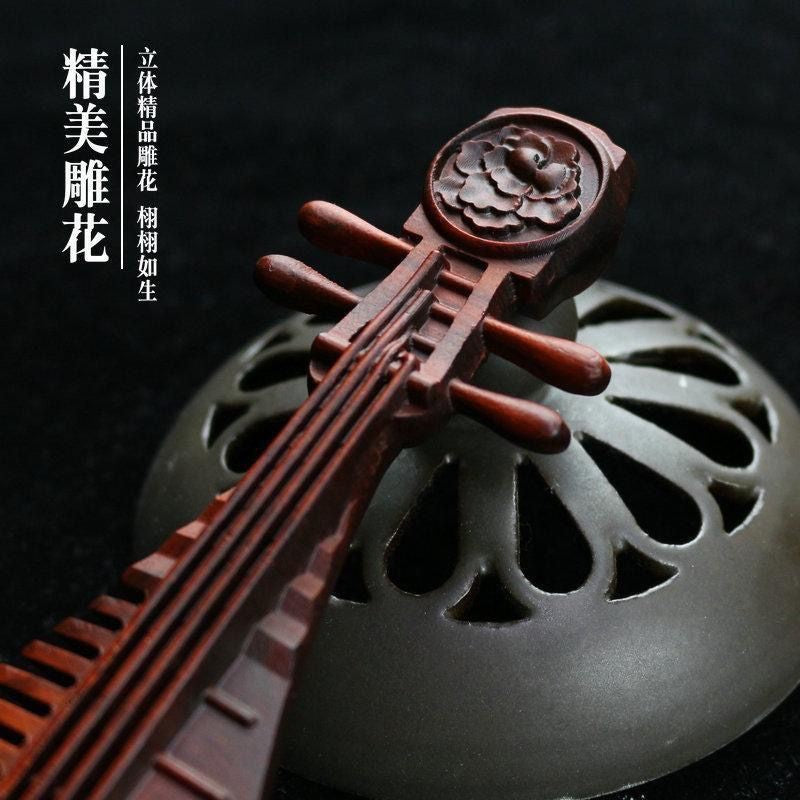 Red Sandalwood Lute Comb Carved Vintage Wooden Comb Ornament