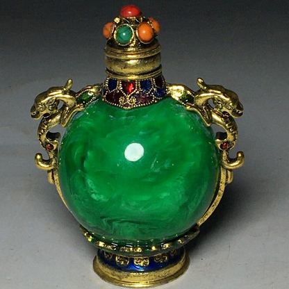 Exquisite Old Chinese copper inlay gem handmade snuff bottle