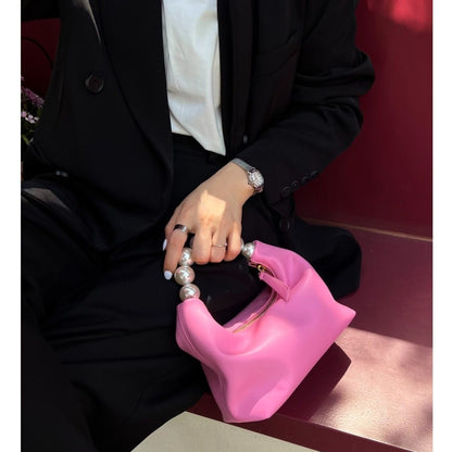 Summer Pink Chain Retro Girl Pearl Dumpling Bag Leather Shoulder Messenger Bags