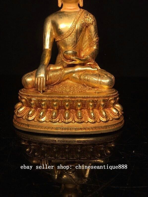 Old Nepal Bronze Gilt Painting Shakyamuni Sakyamuni Amitabha Buddha Bowl Statue