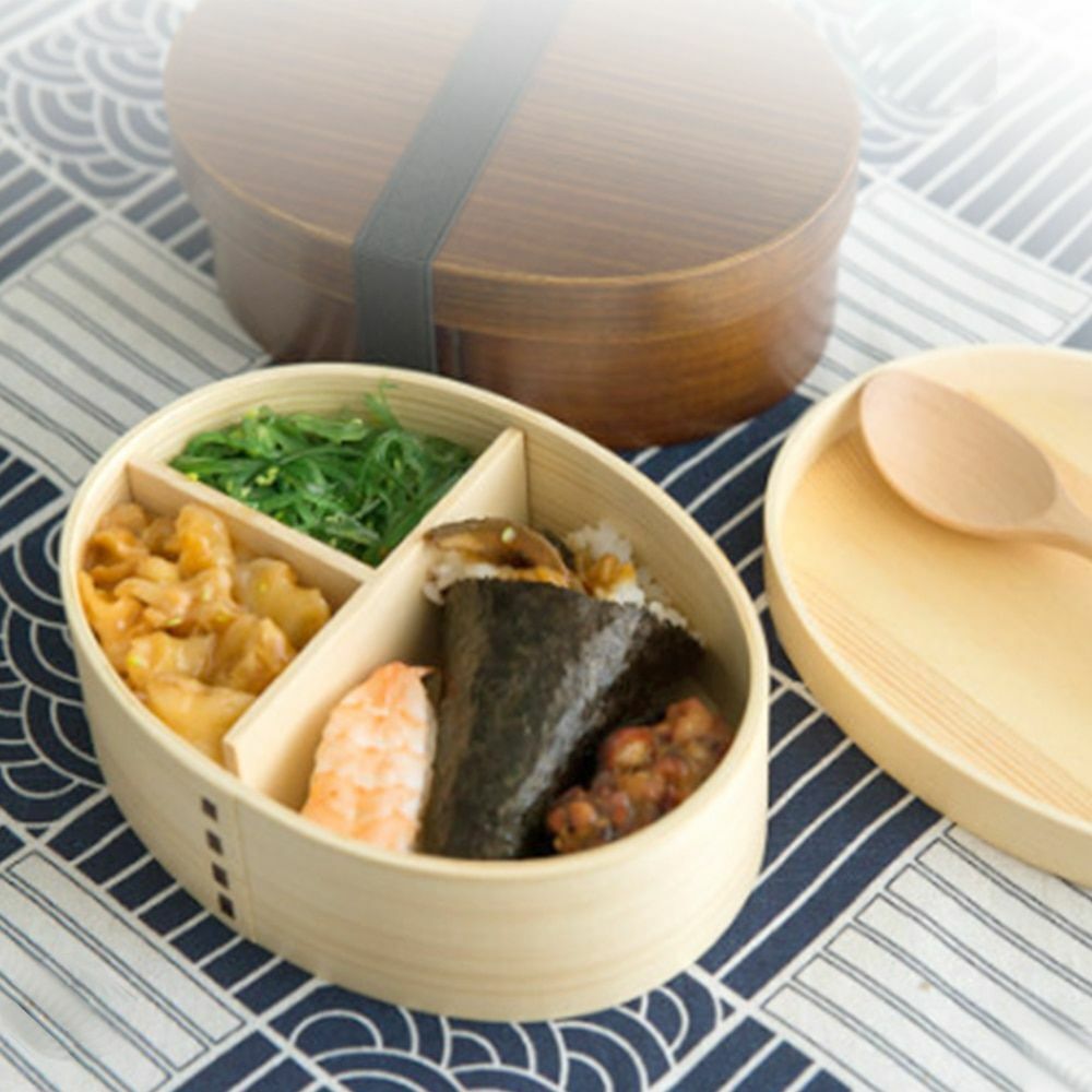 Wooden Lunch Box Picnic Japanese Bento School Kids Dinnerware Set Bag Spoon Fork