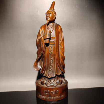 chinese boxwood carving wood wooden statue vintage Zigong Figurine Tzu Kung nice