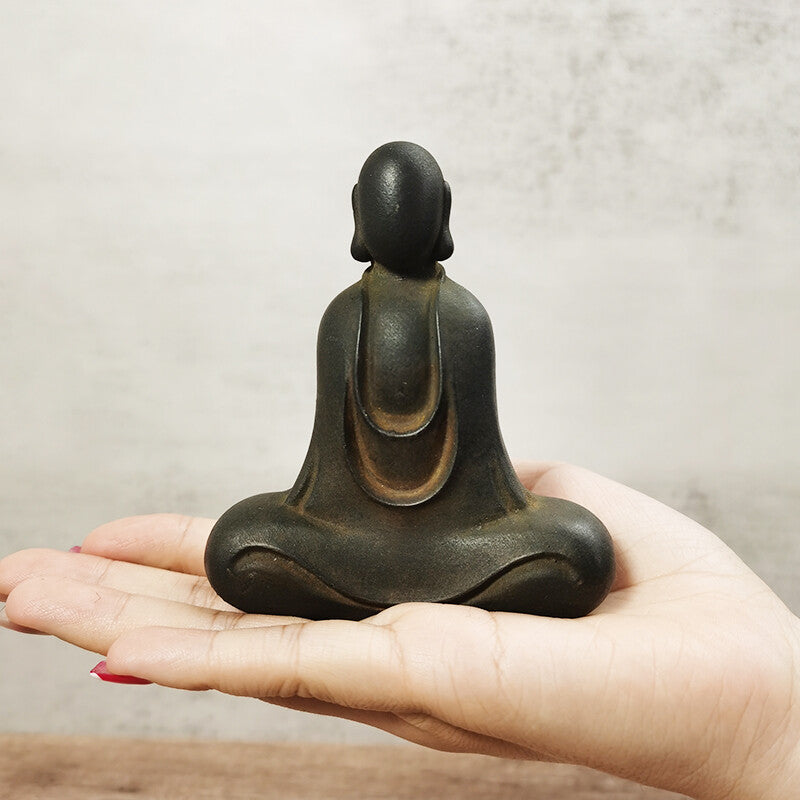 3.9" New Cast Iron Rust Faceless Buddha Whole Body Statue Home Study Ornament