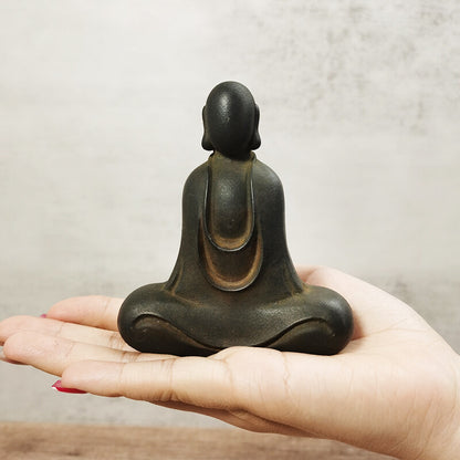 3.9" New Cast Iron Rust Faceless Buddha Whole Body Statue Home Study Ornament