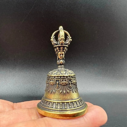 China Tibetan Antique Copper Statue Demon Subduing Golden Bell Vajra Pestle