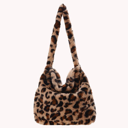 Cow Print Underarm Bag Soft Plush Pink Small Fluffy Shoulder Purse 25*17*7 CM