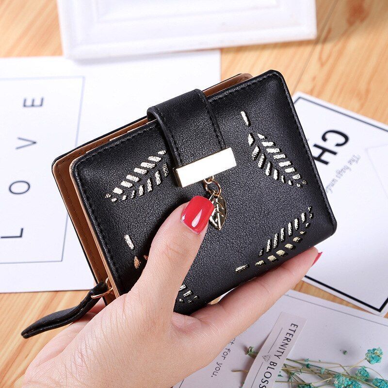 Fashion Hollow Leaf Wallet Casual Leather Pouch Zipper Card Bag Clutch Polyester