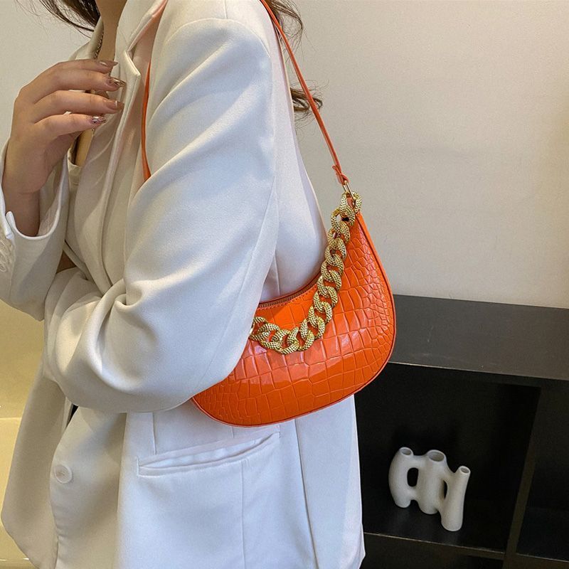 Chain Shoulder Purse Crocodile Pattern Underarm Bags Synthetic Leather Handbags